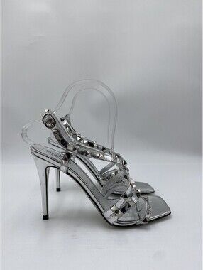 Valentino Garavani Rockstud metallic leather sandals in silver Size 37